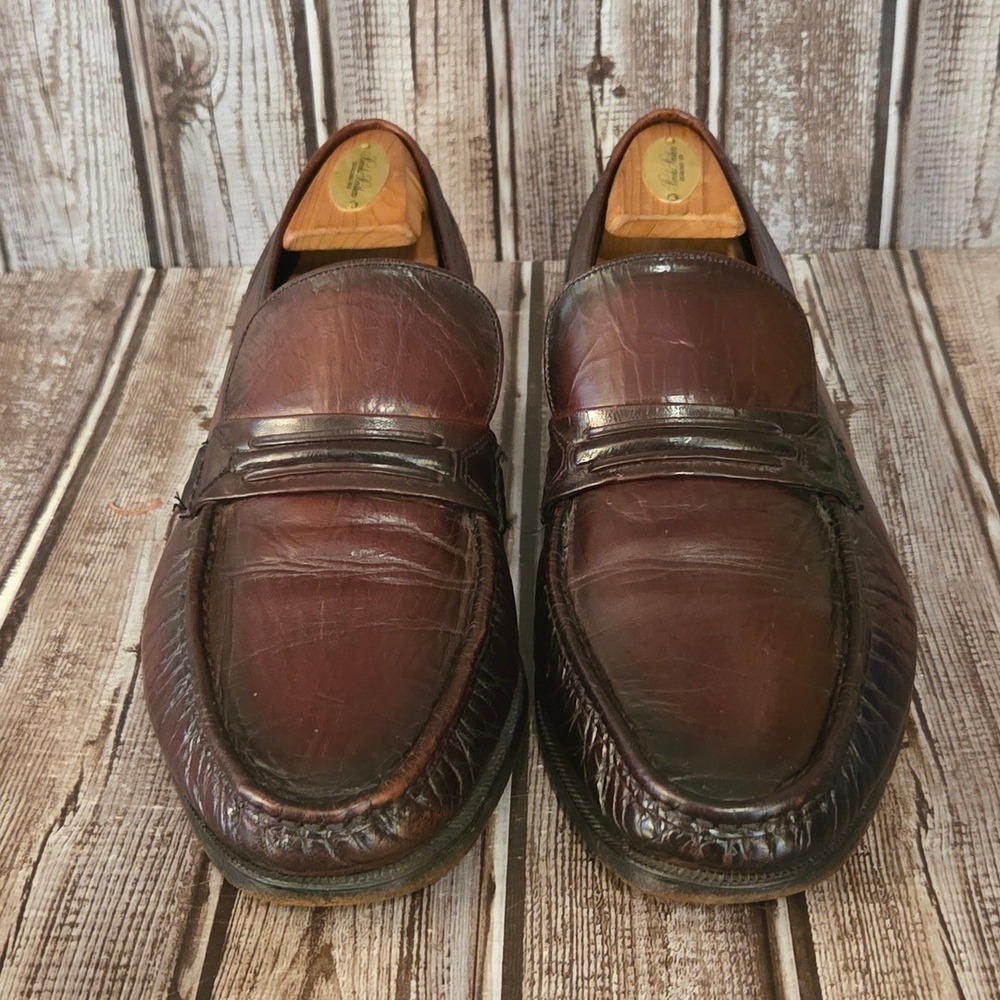 Sz 10‎ E Mens Florsheim Como Loafers Burgundy Leather Moc Toe Dress Shoes Good